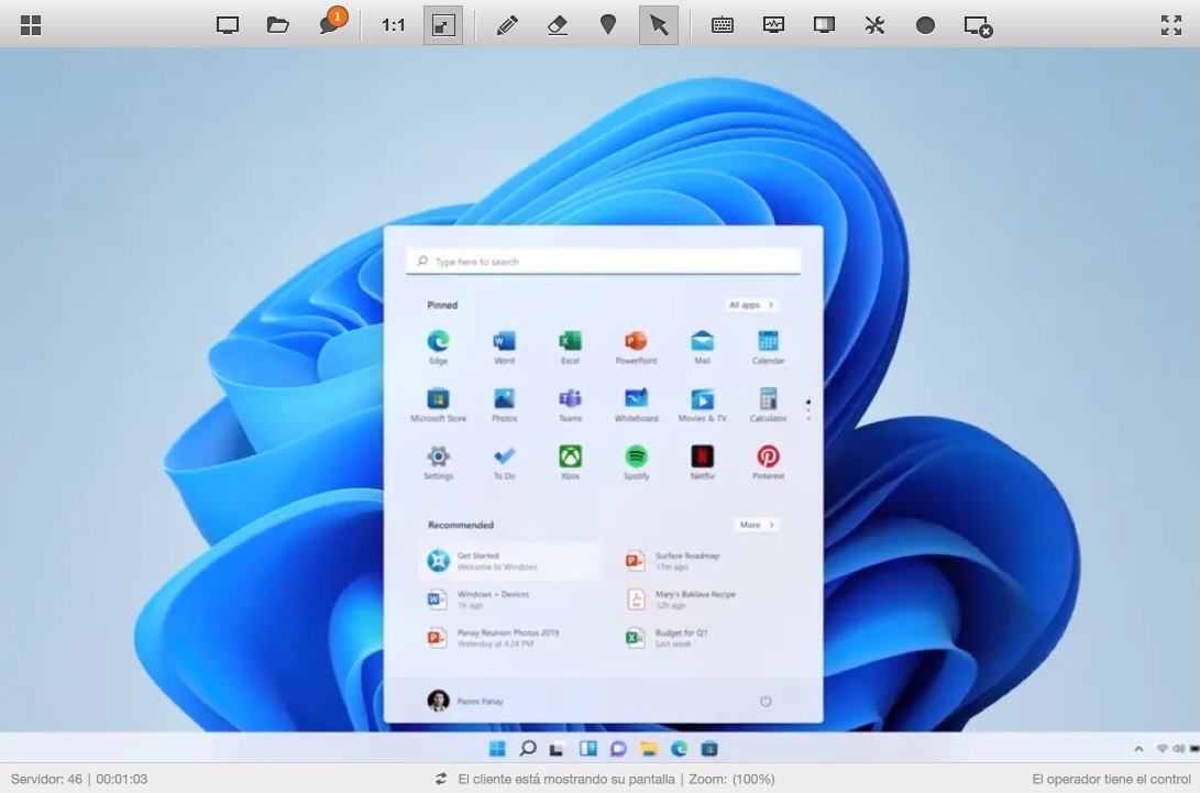 Visualización de funcionalidad de Soporte Remoto